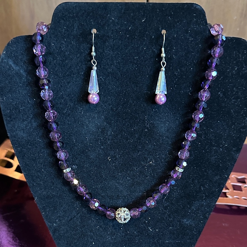 Purple Beaded Necklace and Earring Set by Chaps